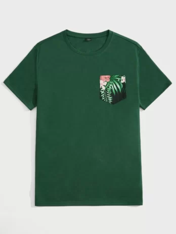 T-shirt à poche plaquée à imprimé tropical pour hommes